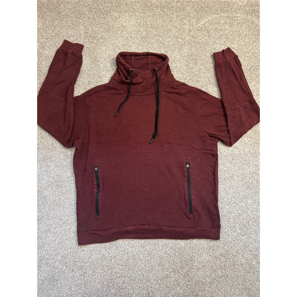 ASKYA‎ Cowl Neck Pullover Mens Medium Burgundy Excellent Zip Pockets Slub Knit